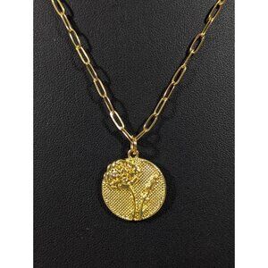 Plunder Marigold Birth Flower Necklace October Gold Tone Paperclip‎ Chain 20 in